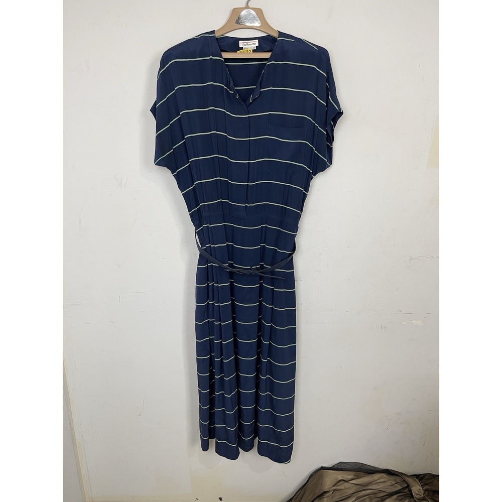 Talbots Womens Dress 16 Modest Nautical 100% Silk Old Money Coastal Maxi Blue